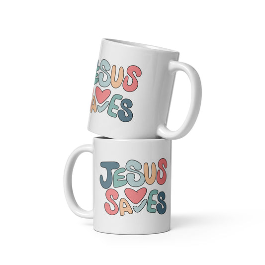 Jesus Saves White Glossy Mug